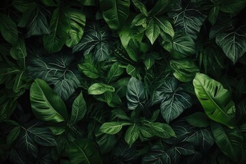 Jungle leaves monstera background. Top view, Generative AI