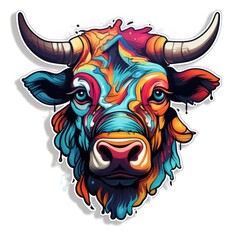 Colourful Sticker design of a bull, Generative AI