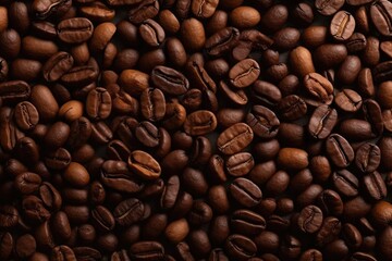 Obraz premium Coffee beans background. Bio Fruit and vegetables market displays. Top view, Generative AI