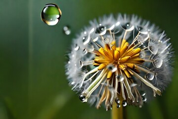 dandelion with dew drops,beauty,flowers,white,spring,Ai generated 