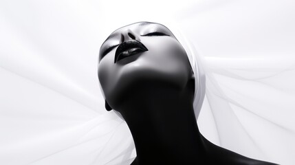 Black mannequin with white cloth on white background. 3d render Generative AI - obrazy, fototapety, plakaty