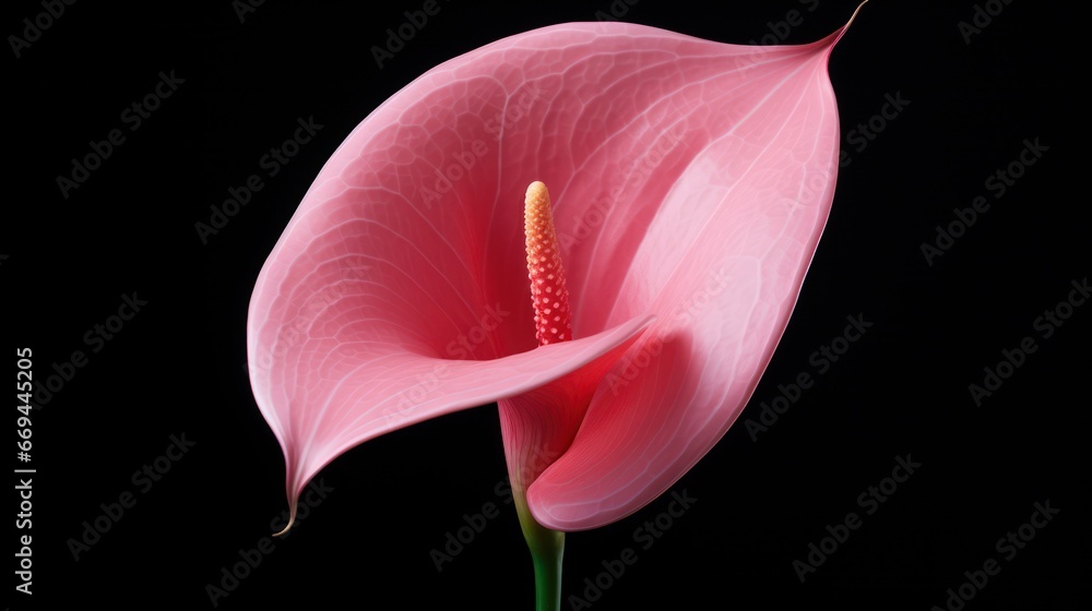 Poster pink anthurium flower isolated on black background with clipping path generative ai