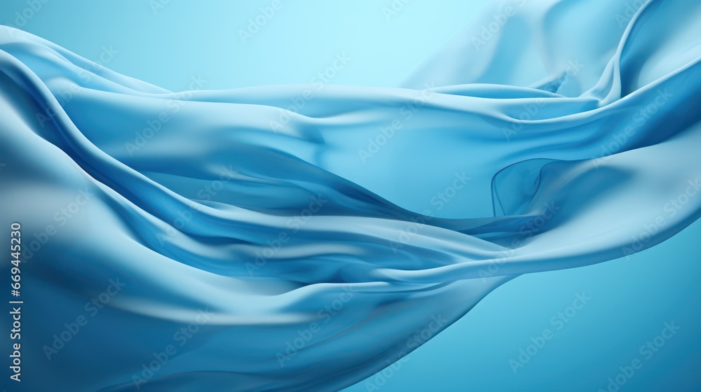 Poster abstract background of blue wavy silk or satin. 3d rendering image. generative ai