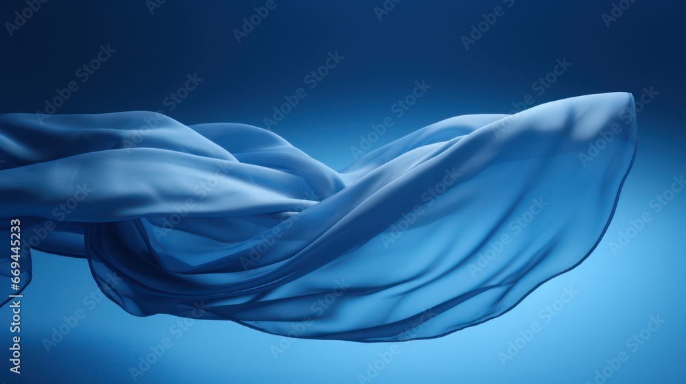 Aufkleber abstract background of blue wavy silk or satin. 3d rendering image. generative ai