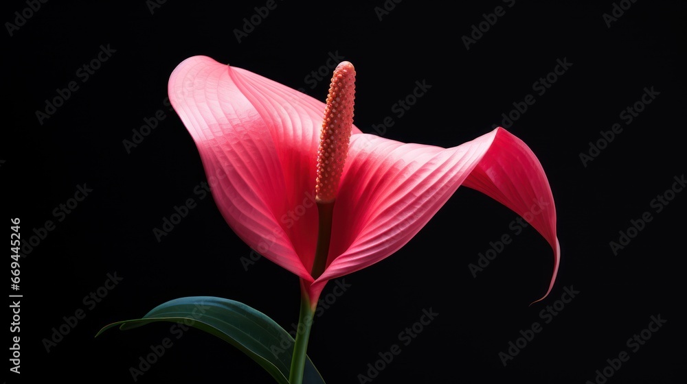 Poster pink anthurium flower isolated on black background with clipping path generative ai