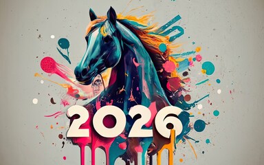 2026 Horse year theme with Generative AI. - obrazy, fototapety, plakaty