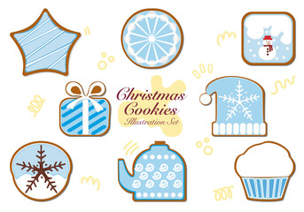 Vector illustration Christmas Gingerbread Christmas gingerbread and homemade sweet sugar-coated cookie stars or winter food biscuit set isolated.