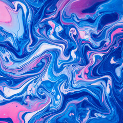 Fototapeta premium Marbled blue and pink abstract background. Liquid marble gradient mixing ink pattern watercolor acid wash texture colorful