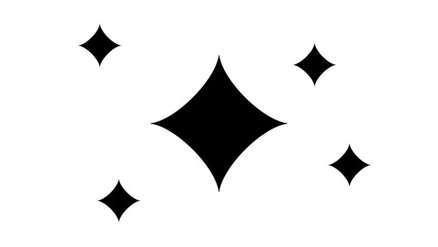 Zoom in and out animation the star symbol. Large black symbol in the center and four small symbols around. Seamless looped 4k animation on white background