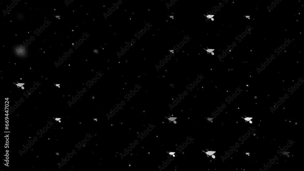 Poster template animation of evenly spaced garden carts of different sizes and opacity. animation of transp