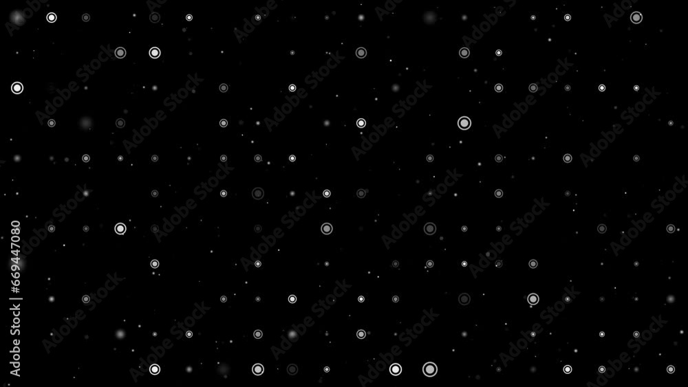 Poster template animation of evenly spaced radio button symbols of different sizes and opacity. animation o