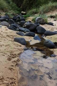 Rocks and stream on the beach