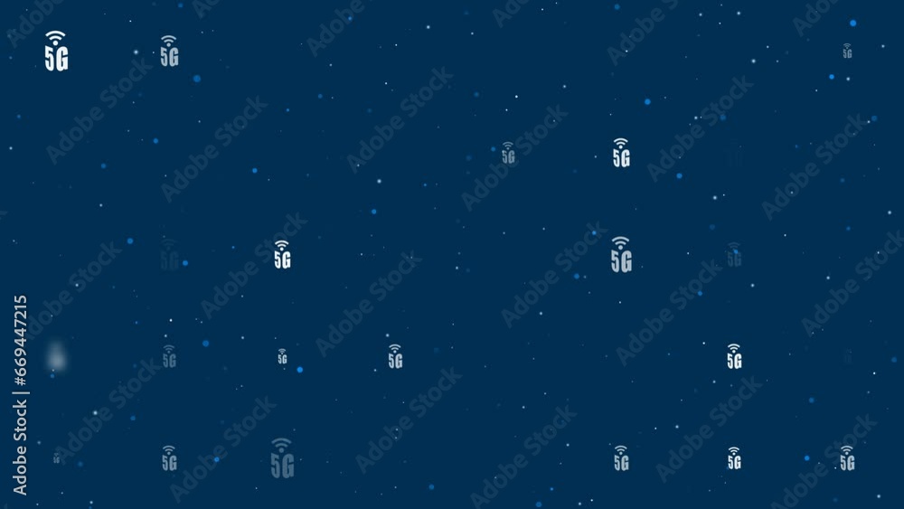 Poster template animation of evenly spaced 5g symbols of different sizes and opacity. animation of transpar