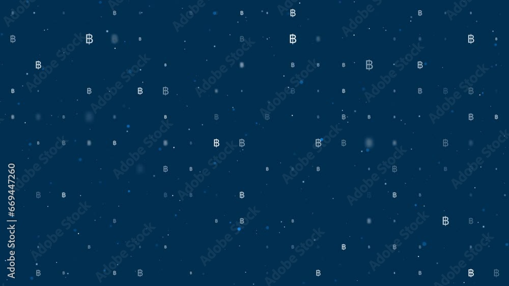 Poster template animation of evenly spaced thai baht symbols of different sizes and opacity. animation of t
