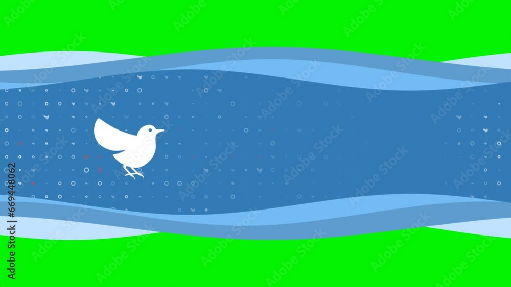 Aufkleber animation of blue banner waves movement with white bird symbol on the left. on the background there 