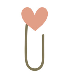 Pink Heart Boho Paper Clip. Paper Clip cartoon image of paper clips, rivets and buttons for paper. Bright educational elements for your design. The concept of study and work.