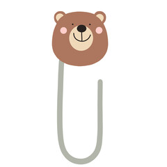 Brown Bear Paper Clip cartoon image of paper clips, rivets and buttons for paper. Bright educational elements for your design. The concept of study and work.
