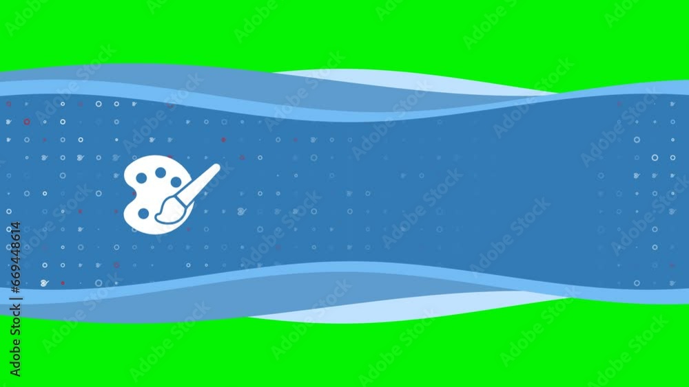 Poster animation of blue banner waves movement with white palette symbol on the left. on the background the