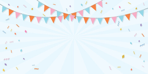 Colorful hanging flag garlands vector illustration. Party background template have blank space.