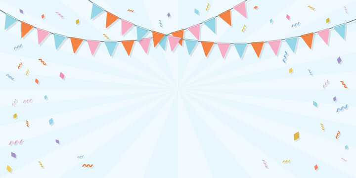 Colorful hanging flag garlands vector illustration. Party background template have blank space.
