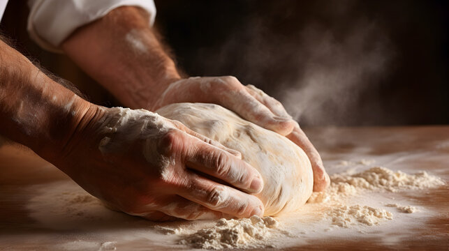 close up of a person kneading dough
