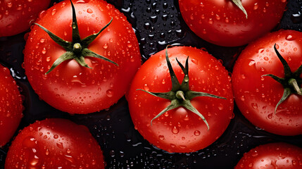 Fresh tomatoes seamless background, adorned with glistening droplets of water.