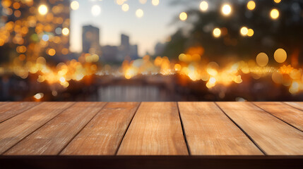 wooden table with bokeh background ,Empty wood table top on coffee shop blurred background,for montage your products
