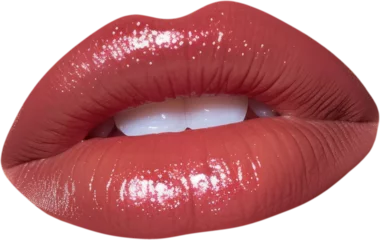 Fotobehang Close-up of sexy, beautiful red female lips isolated on a transparent background © RuleByArt
