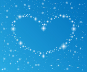 A heart of twinkling stars in the starry sky. Background for postcards, banners, greetings and creative design.