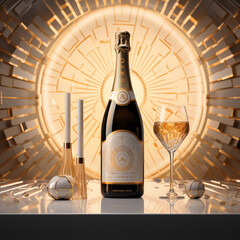 artdeco Champagner in gold mit Dekoration - obrazy, fototapety, plakaty