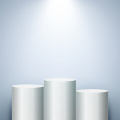 Winner podium on light background. Empty pedestal for award ceremony. Platform illuminated by spotlights. Vector illustration.
