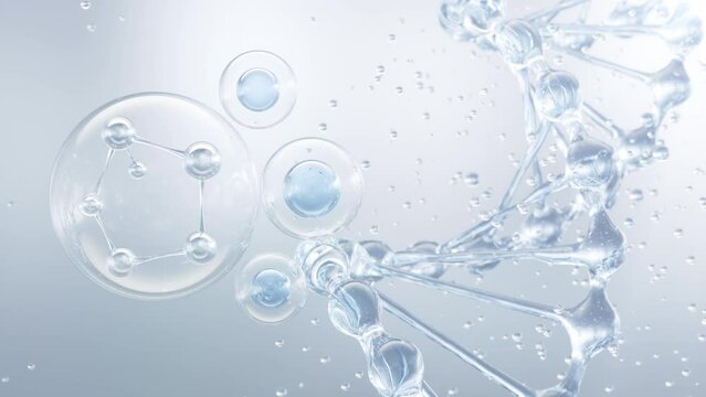 Blue Water DNA, Cosmetic Essence, Collagen Skin serum, Oil or Vitamin, 3d animation.
