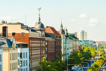 A cityscape of colorful houses in Helsinki city center