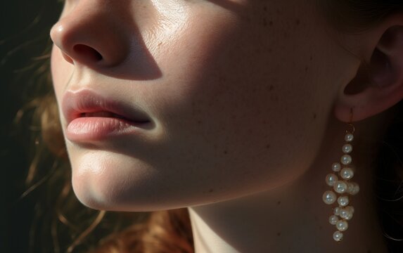 Beautiful woman with jewelry. A beauty shot of earings on a dark background.
