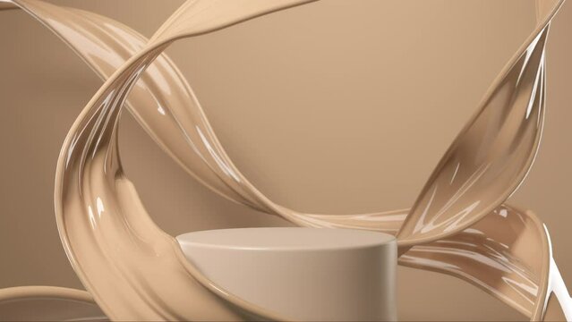 minimal pedestal podium display with brown foundation cream, stage showcase for beauty and cosmetics product, 3d animation.
