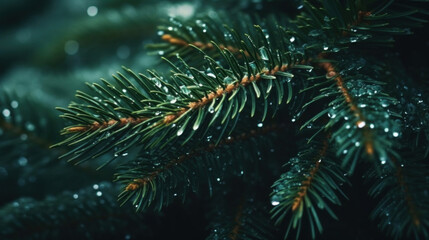 Obraz na płótnie Canvas Macro pine tree with drops of water 