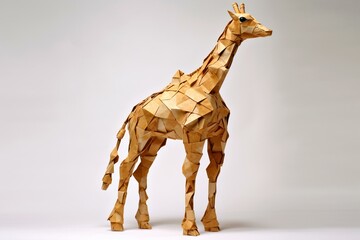 Giraffe crafted from repurposed paper. Generative AI