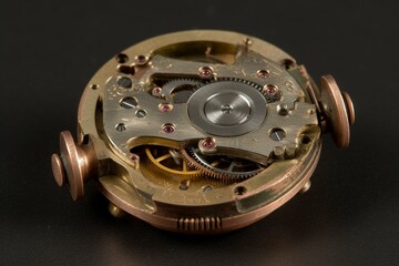 Vintage copper wristwatch mechanism. Generative AI