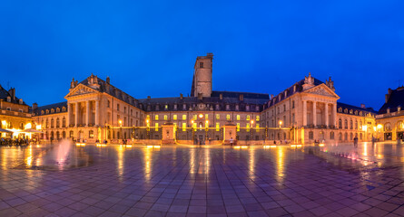 Dijon, France - August 8, 2023: Liberation Square and the Palace of the Dukes of Burgundy (Palais...