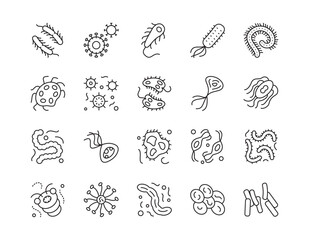 Set of Microbes and Virus Related Line Icons