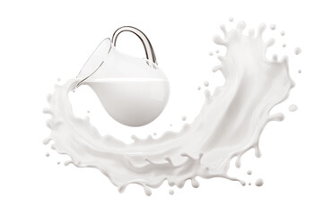 White Liquid milk Pouring from Milk jug, milk splash with clipping path, 3d illustration.