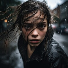 A striking image of a girl in the rain
