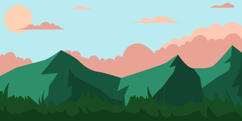 Nature landscape background with retro style. Mountain wallpaper for banner template