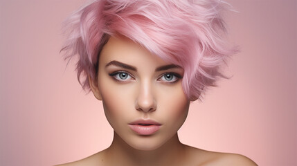 portrait of a beautiful model with pink  hair dyed