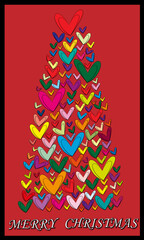 Felicitación navideña con árbol de corazones.