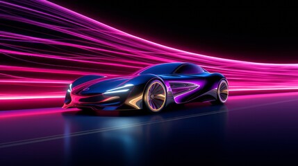 Obraz na płótnie Canvas futuristic supercar rush: a sleek vehicle making its mark on an illuminated highway with vivid motion blur