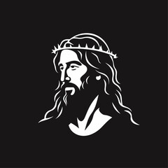 Vector illustration of Jesus Christ, Son of God, in a crown of thorns suitable for logo, sign, tattoo, sticker and other print on demand