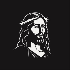 Vector illustration of Jesus Christ, Son of God, in a crown of thorns suitable for logo, sign, tattoo, sticker and other print on demand