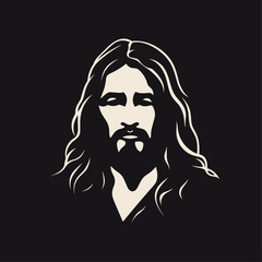 Vector illustration of Jesus Christ, Son of God, in in black and white colours, suitable for logo, sign, tattoo, sticker and other print on demand