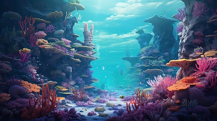 underwater sea landscape - obrazy, fototapety, plakaty